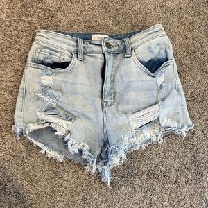 Pink Lily Light Blue Distressed Denim Cutoff Shorts